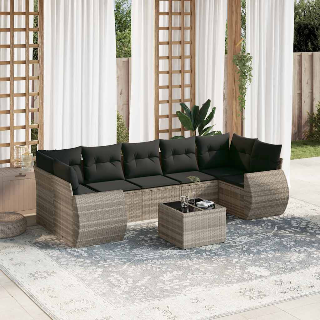 8-tlg. Garten-Sofagarnitur mit Kissen Schwarz Poly Rattan