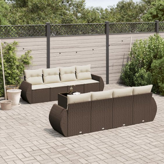 9-tlg. Garten-Sofagarnitur mit Kissen Schwarz Poly Rattan