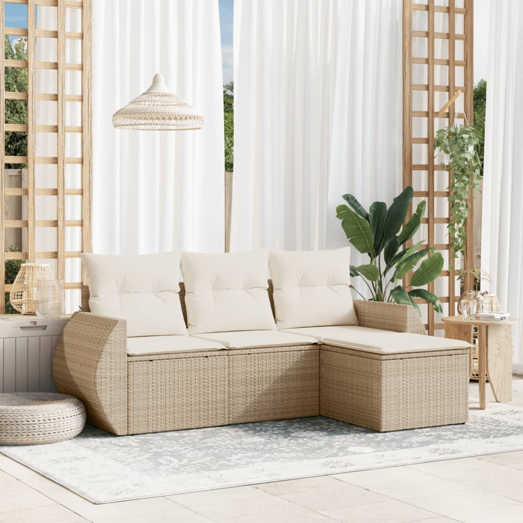 4-tlg. Garten-Sofagarnitur mit Kissen Schwarz Poly Rattan