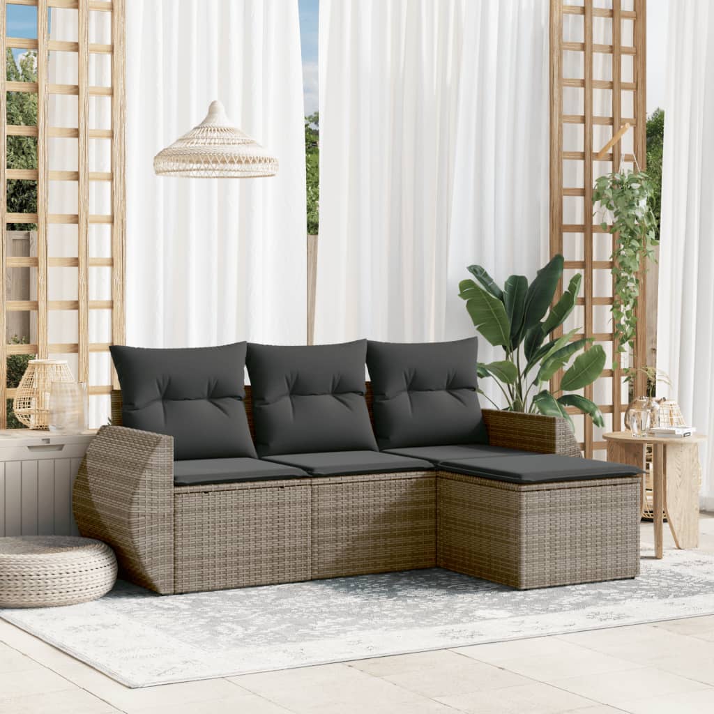 4-tlg. Garten-Sofagarnitur mit Kissen Schwarz Poly Rattan