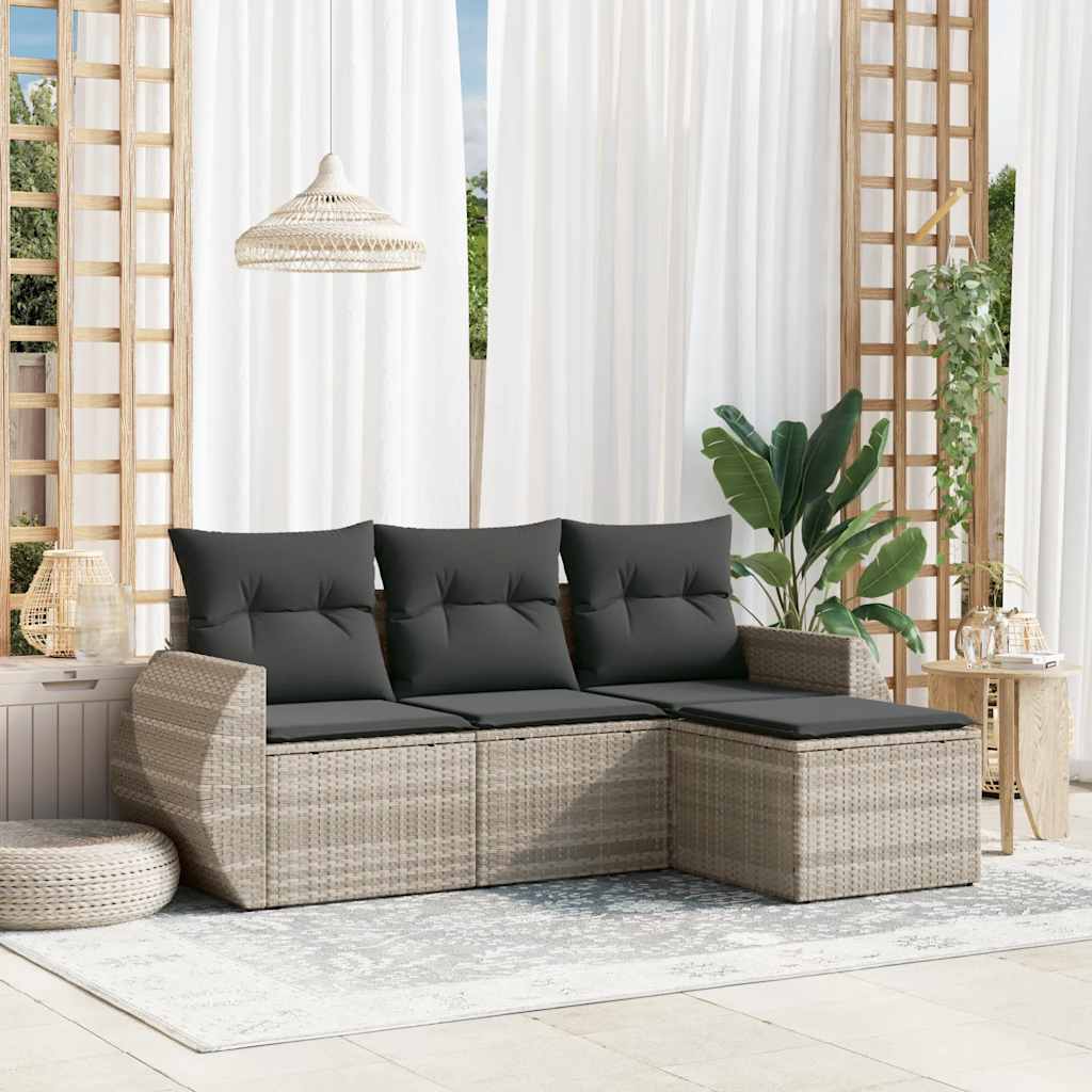 4-tlg. Garten-Sofagarnitur mit Kissen Schwarz Poly Rattan