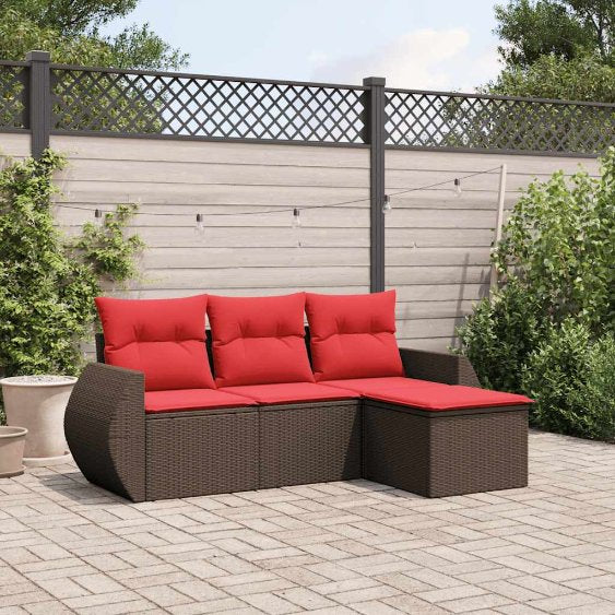 4-teiliges Gartensofa-Set mit Kissen, schwarzes Polyrattan
