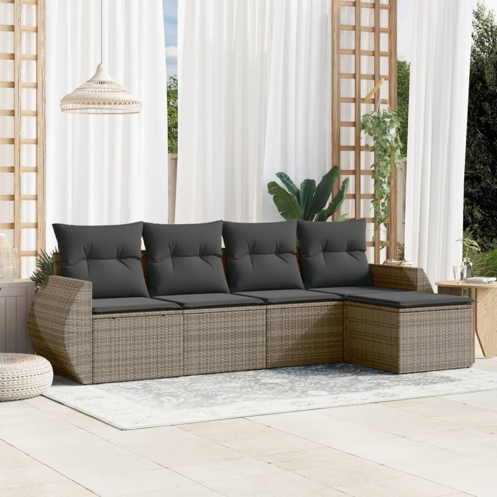 5-tlg. Garten-Sofagarnitur mit Kissen Schwarz Poly Rattan
