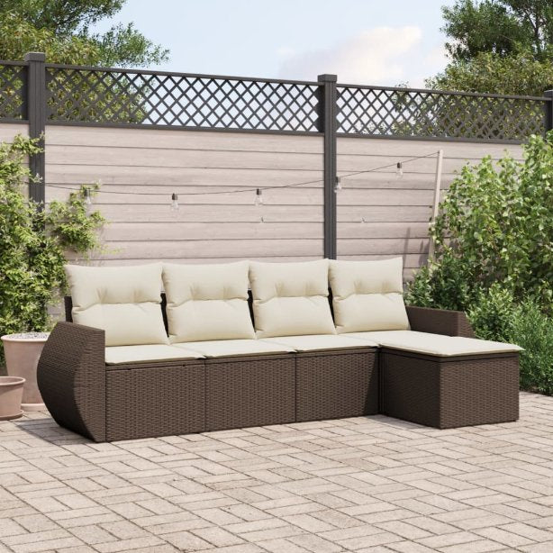5-tlg. Garten-Sofagarnitur mit Kissen Schwarz Poly Rattan