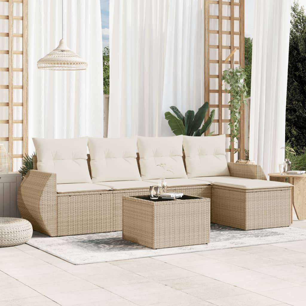 5-tlg. Garten-Sofagarnitur mit Kissen Schwarz Poly Rattan