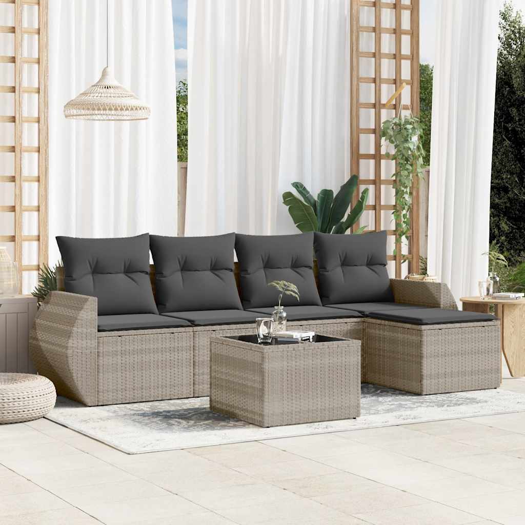 5-tlg. Garten-Sofagarnitur mit Kissen Schwarz Poly Rattan
