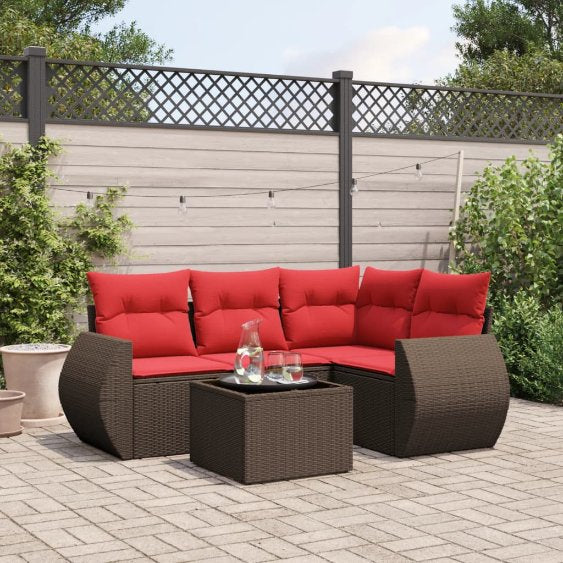 4-teiliges Gartensofa-Set mit Kissen, schwarzes Polyrattan