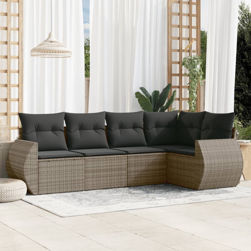 5-tlg. Garten-Sofagarnitur mit Kissen Schwarz Poly Rattan