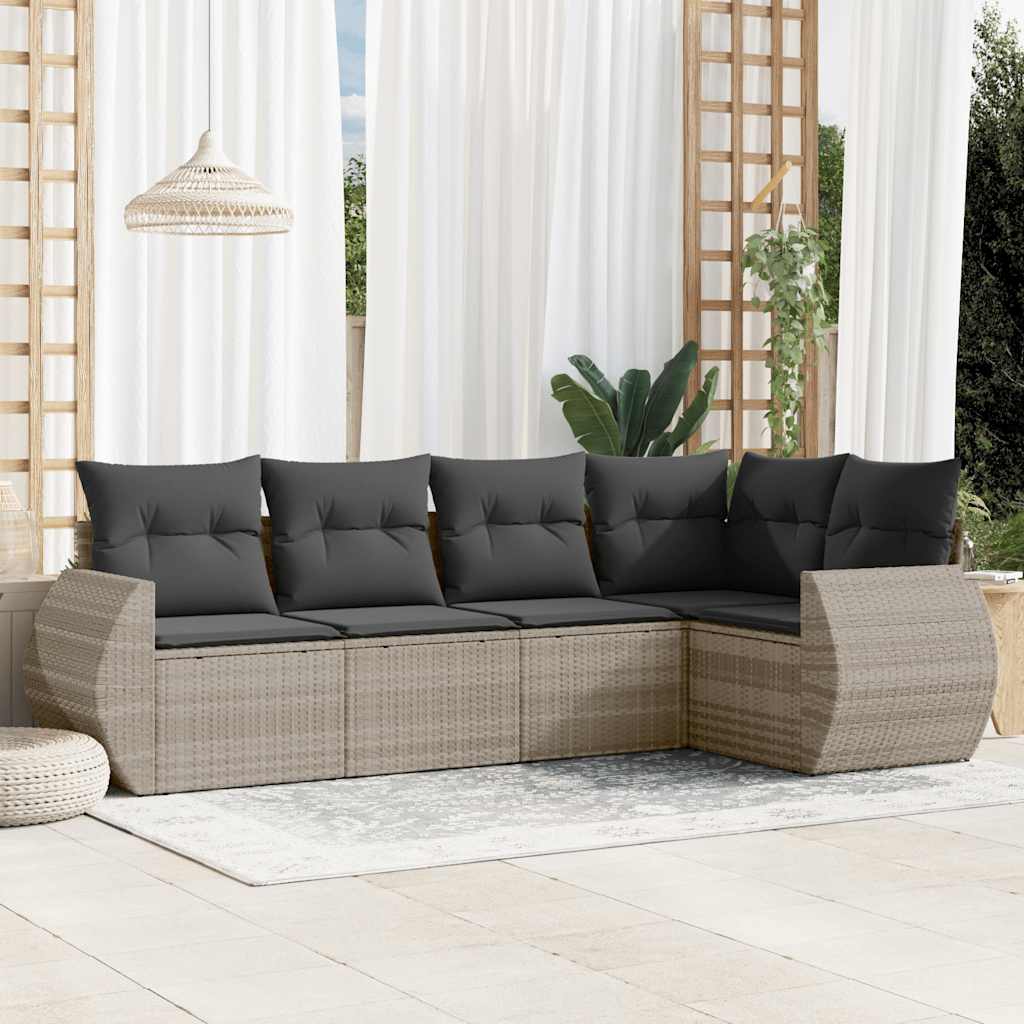 5-tlg. Garten-Sofagarnitur mit Kissen Schwarz Poly Rattan