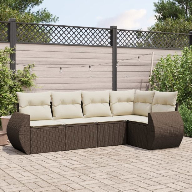 5-tlg. Garten-Sofagarnitur mit Kissen Schwarz Poly Rattan