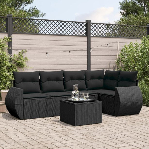 5-tlg. Garten-Sofagarnitur mit Kissen Schwarz Poly Rattan