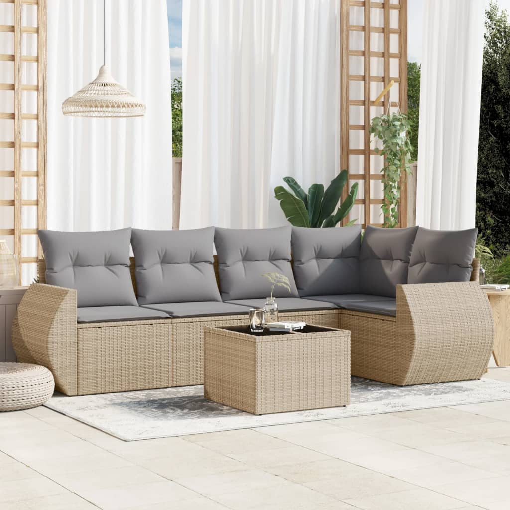5-tlg. Garten-Sofagarnitur mit Kissen Schwarz Poly Rattan