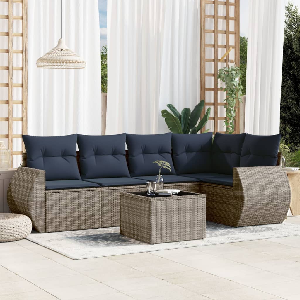 5-teiliges Gartensofa-Set mit Kissen, schwarzes Polyrattan