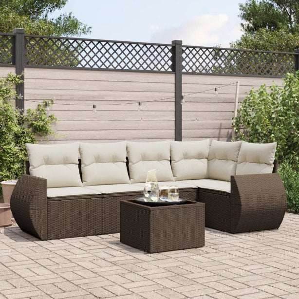 5-tlg. Garten-Sofagarnitur mit Kissen Schwarz Poly Rattan