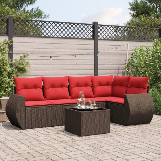 5-teiliges Gartensofa-Set mit Kissen, schwarzes Polyrattan