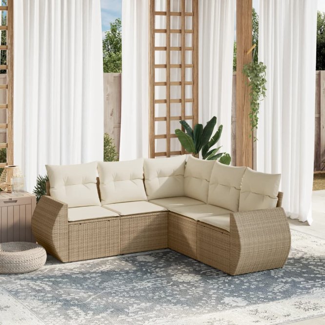5-tlg. Garten-Sofagarnitur mit Kissen Schwarz Poly Rattan