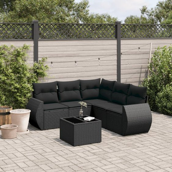 5-tlg. Garten-Sofagarnitur mit Kissen Schwarz Poly Rattan