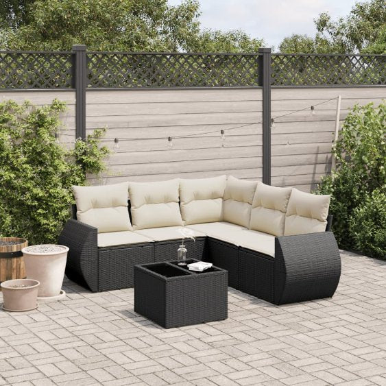 5-tlg. Garten-Sofagarnitur mit Kissen Schwarz Poly Rattan