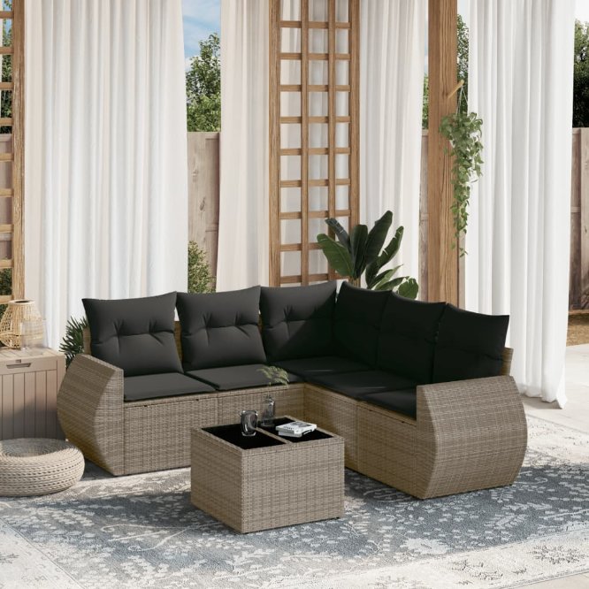 5-tlg. Garten-Sofagarnitur mit Kissen Schwarz Poly Rattan