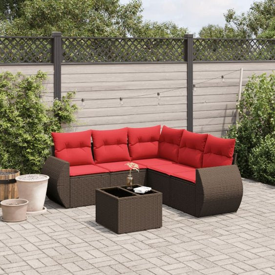 5-teiliges Gartensofa-Set mit Kissen, schwarzes Polyrattan