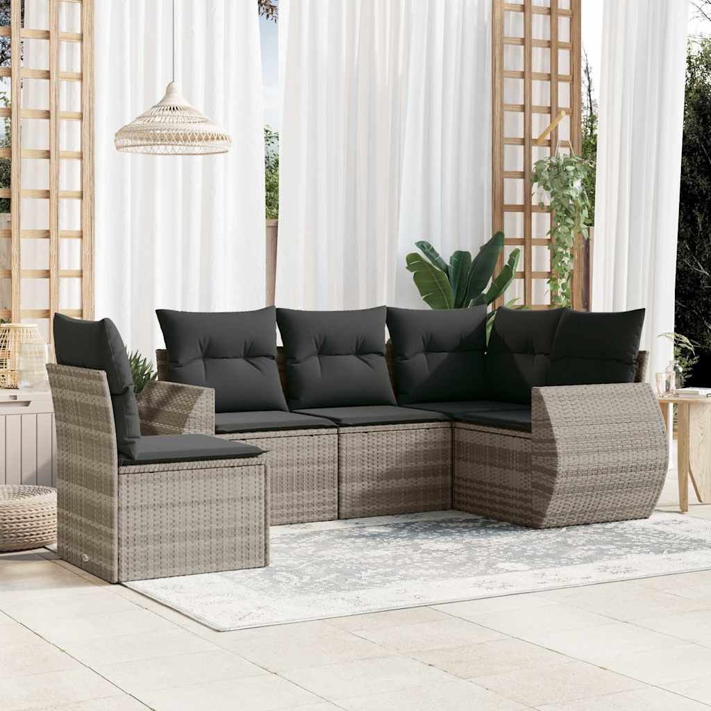 5-tlg. Garten-Sofagarnitur mit Kissen Schwarz Poly Rattan
