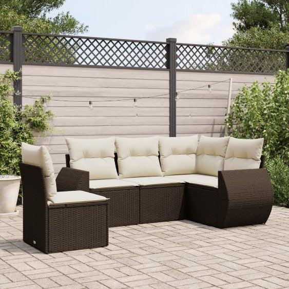 5-tlg. Garten-Sofagarnitur mit Kissen Schwarz Poly Rattan