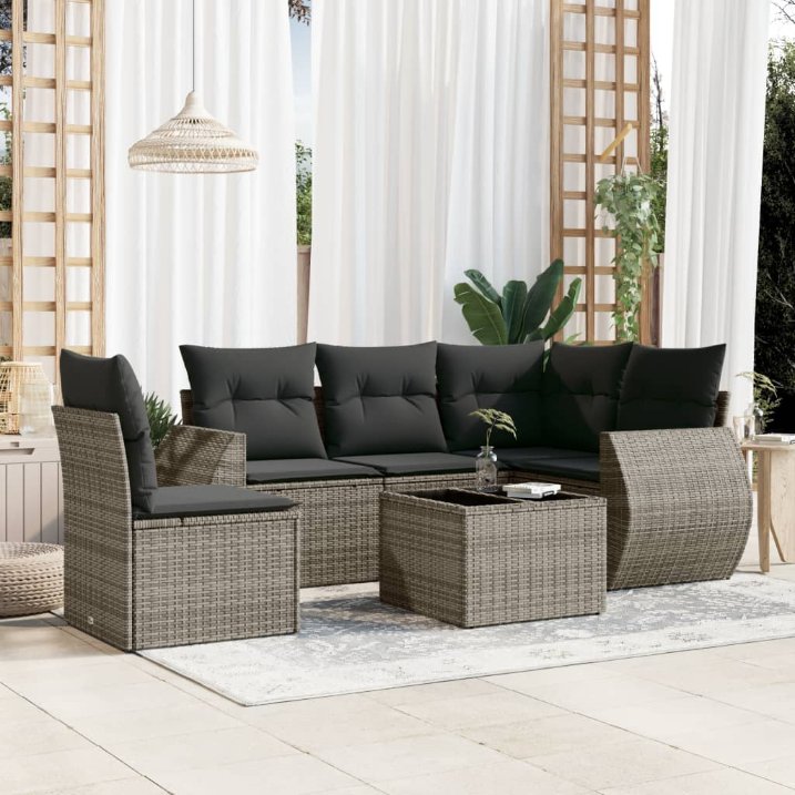 5-tlg. Garten-Sofagarnitur mit Kissen Schwarz Poly Rattan