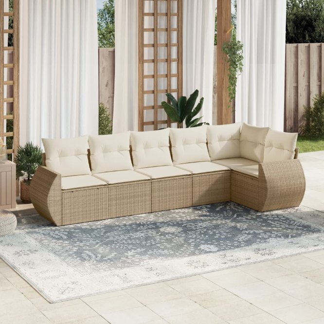 6-tlg. Garten-Sofagarnitur mit Kissen Schwarz Poly Rattan
