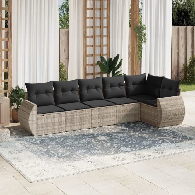6-tlg. Garten-Sofagarnitur mit Kissen Schwarz Poly Rattan