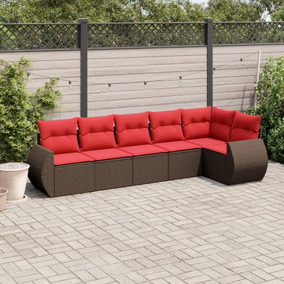 6-teiliges Gartensofa-Set mit Kissen, schwarzes Polyrattan
