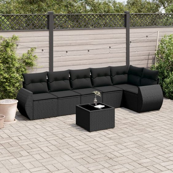 6-tlg. Garten-Sofagarnitur mit Kissen Schwarz Poly Rattan