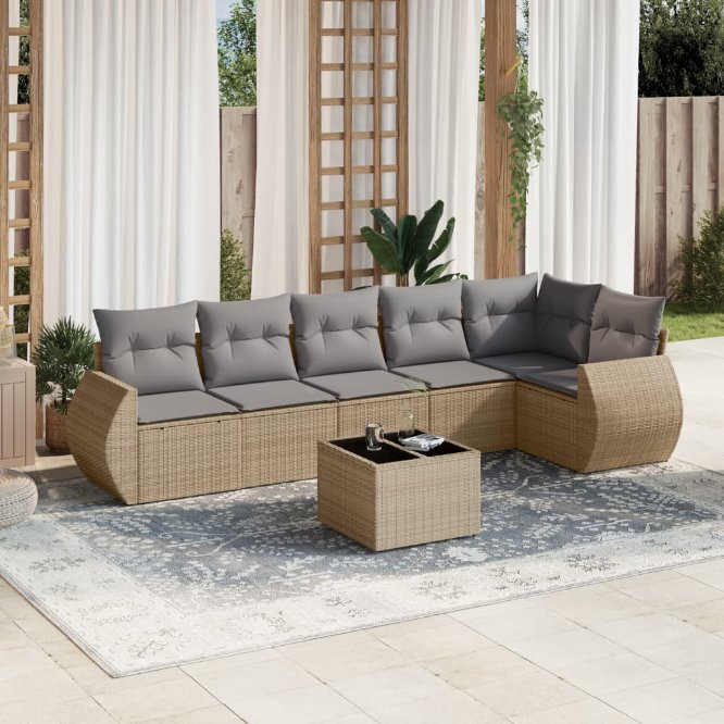 6-tlg. Garten-Sofagarnitur mit Kissen Schwarz Poly Rattan
