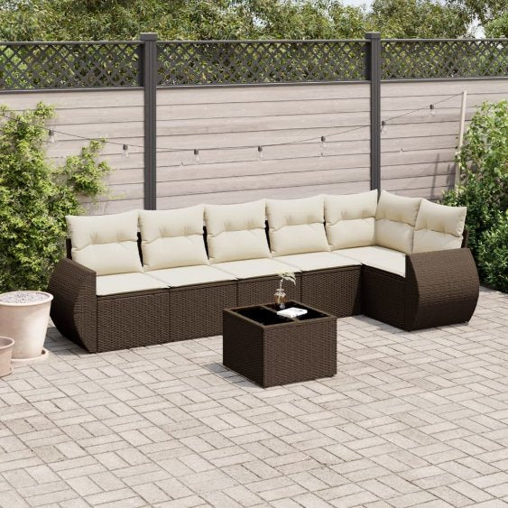 6-tlg. Garten-Sofagarnitur mit Kissen Schwarz Poly Rattan