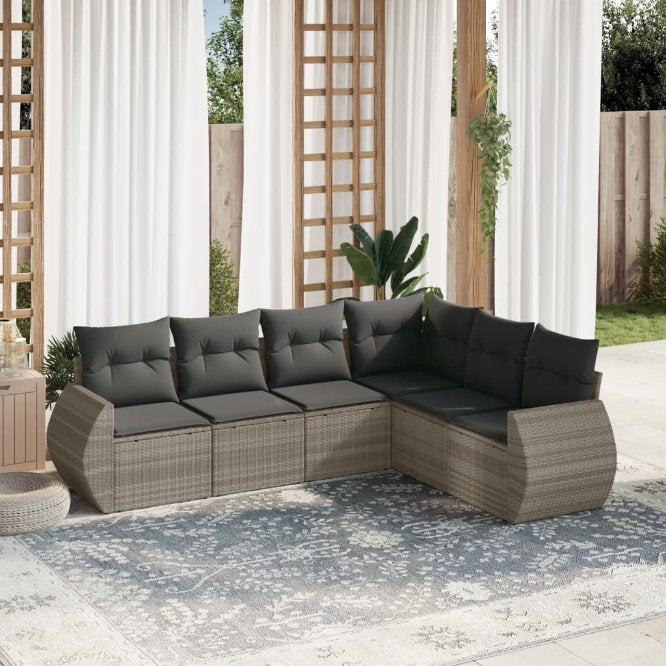 6-tlg. Garten-Sofagarnitur mit Kissen Schwarz Poly Rattan
