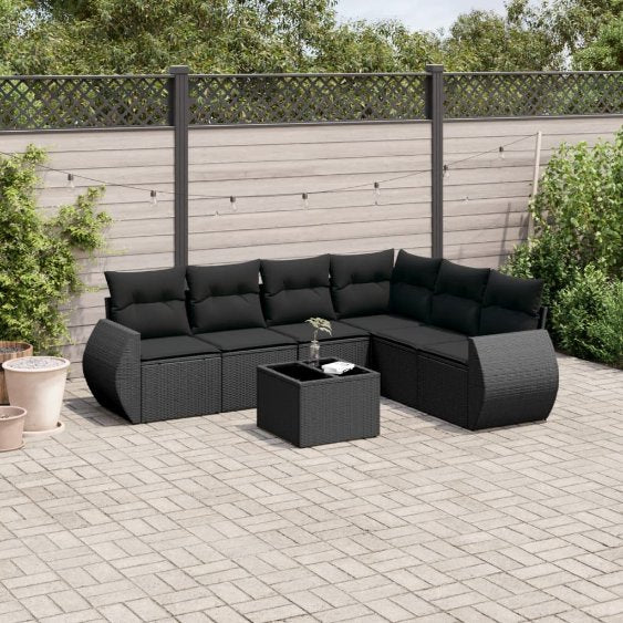 6-tlg. Garten-Sofagarnitur mit Kissen Schwarz Poly Rattan