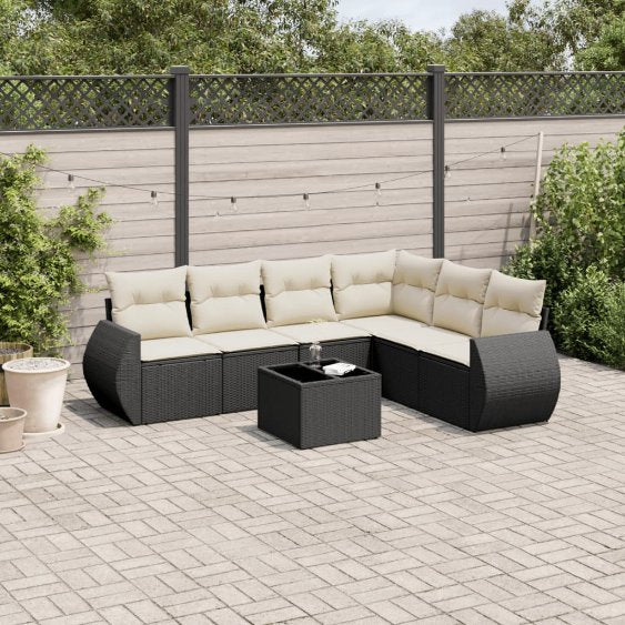 6-tlg. Garten-Sofagarnitur mit Kissen Schwarz Poly Rattan