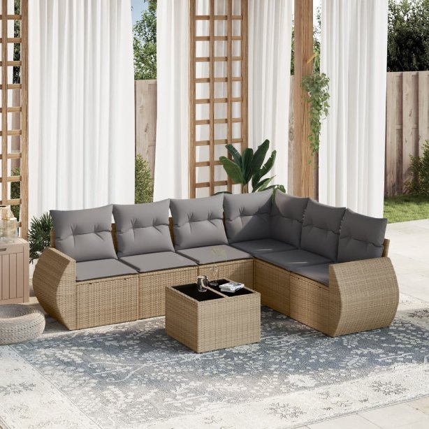6-tlg. Garten-Sofagarnitur mit Kissen Schwarz Poly Rattan