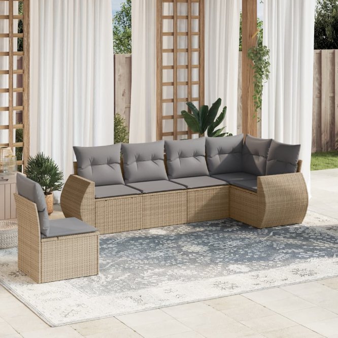 6-tlg. Garten-Sofagarnitur mit Kissen Schwarz Poly Rattan