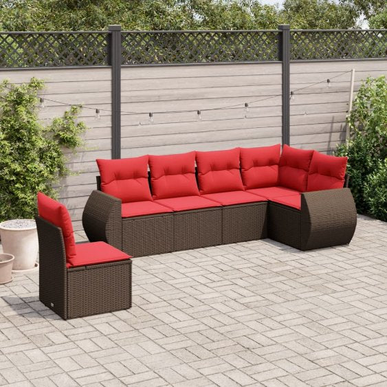 6-teiliges Gartensofa-Set mit Kissen, schwarzes Polyrattan
