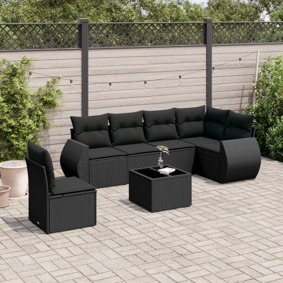 6-tlg. Garten-Sofagarnitur mit Kissen Schwarz Poly Rattan