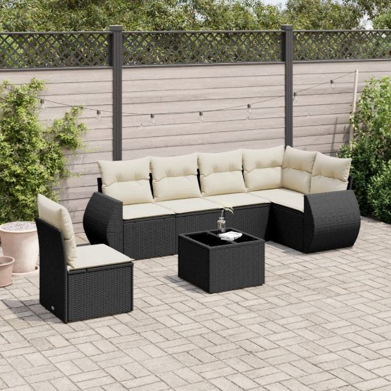 6-tlg. Garten-Sofagarnitur mit Kissen Schwarz Poly Rattan