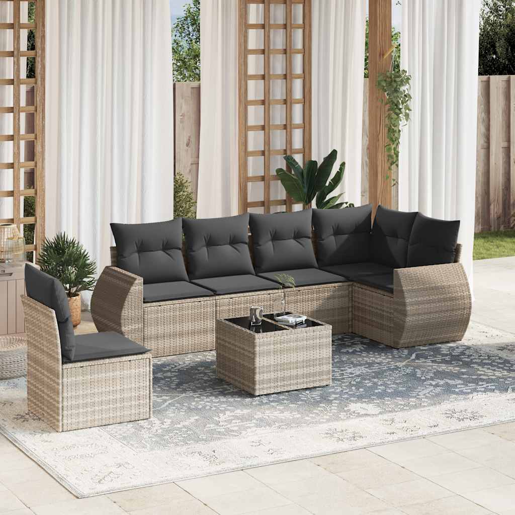 6-tlg. Garten-Sofagarnitur mit Kissen Schwarz Poly Rattan