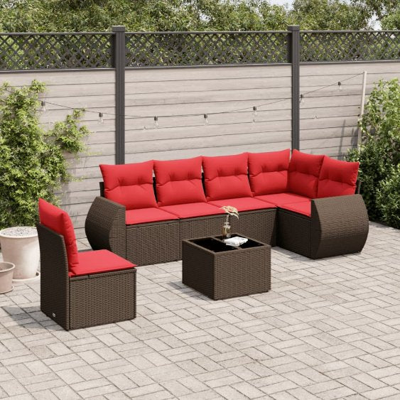 6-teiliges Gartensofa-Set mit Kissen, schwarzes Polyrattan