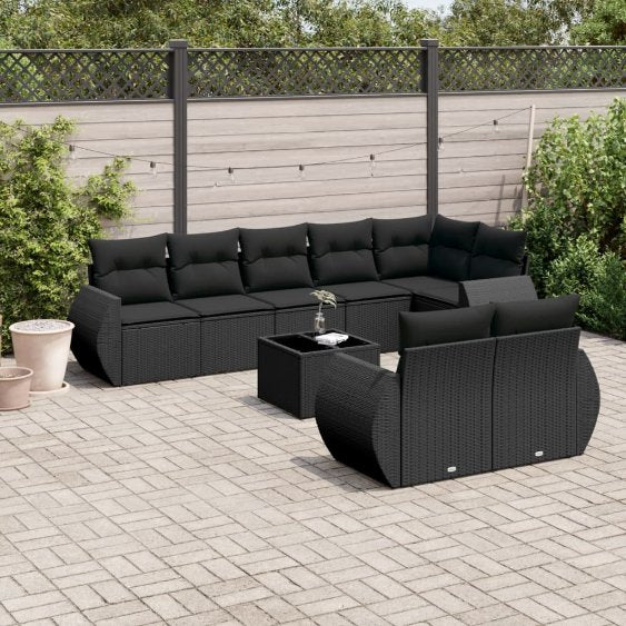 vidaXL 8-tlg. Garten-Sofagarnitur mit Kissen Schwarz Poly Rattan