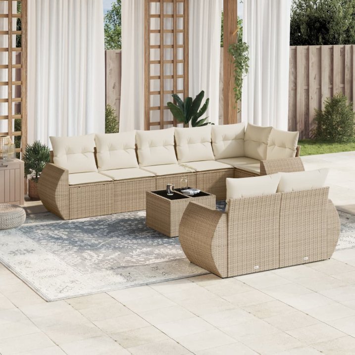 vidaXL 8-tlg. Garten-Sofagarnitur mit Kissen Schwarz Poly Rattan