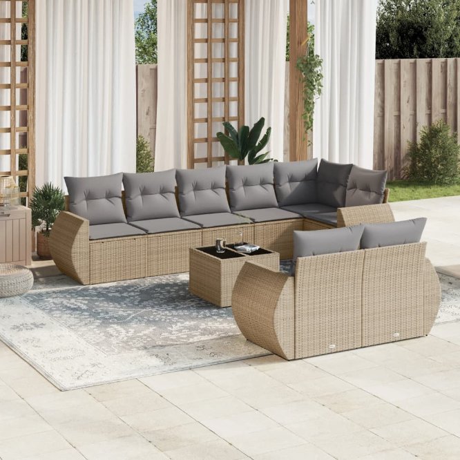 vidaXL 8-tlg. Garten-Sofagarnitur mit Kissen Schwarz Poly Rattan