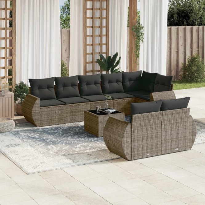 vidaXL 8-tlg. Garten-Sofagarnitur mit Kissen Schwarz Poly Rattan