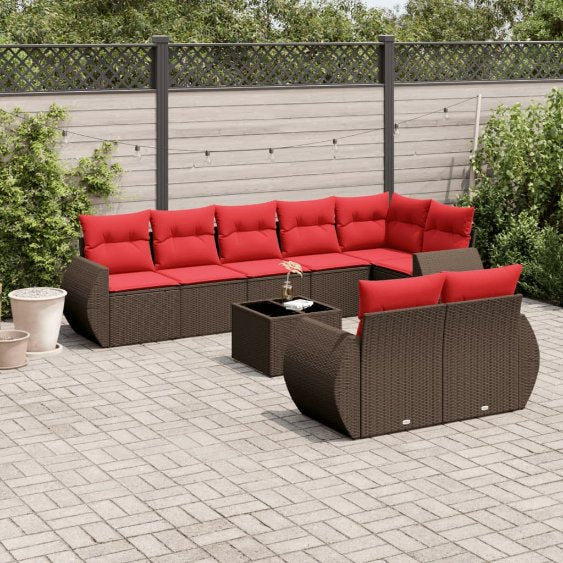 vidaXL 8-teiliges Gartensofa-Set mit Kissen, schwarzes Polyrattan