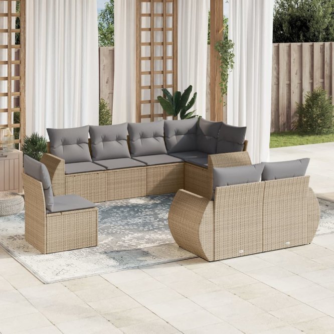 vidaXL 8-tlg. Garten-Sofagarnitur mit Kissen Schwarz Poly Rattan