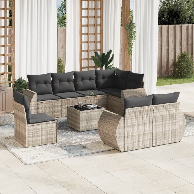 vidaXL 8-tlg. Garten-Sofagarnitur mit Kissen Schwarz Poly Rattan